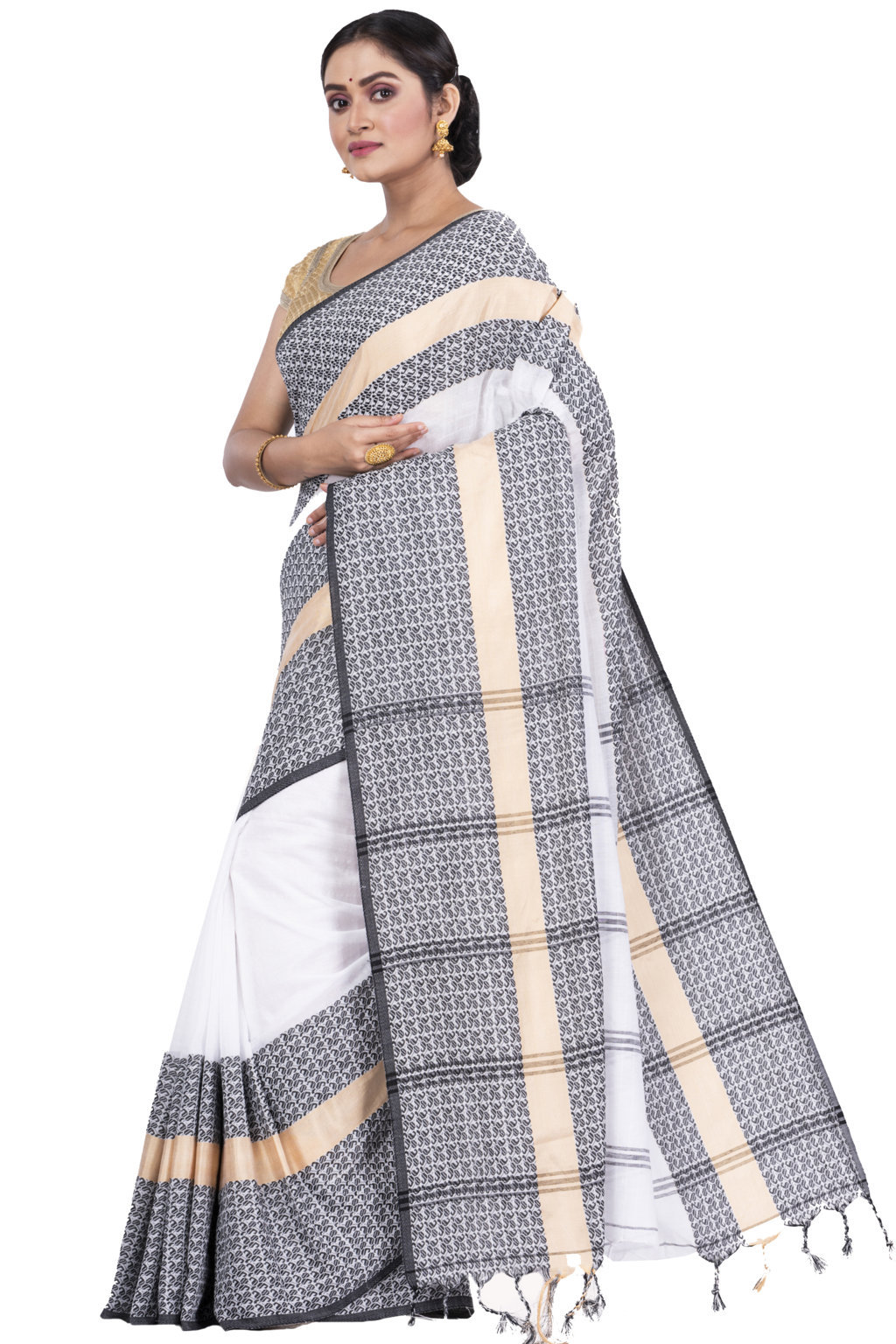 White Pure Cotton Souraovi_Hand Hand Loom Saree (675)